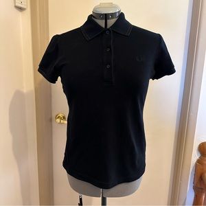 Freddy Perry Black Polo with Glittery Black detail on collar and sleeves